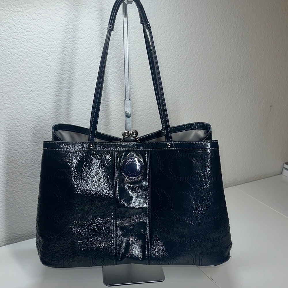 Coach Madison Navy Patent Leather Satchel Shoulder Bag - Picture 2 of 15